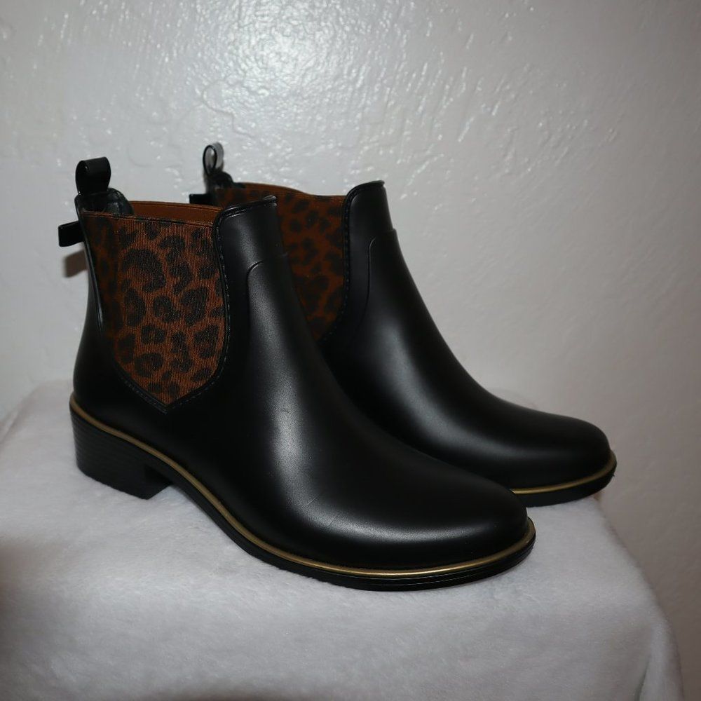 Sold Kate Spade Sedgewick Domina Leopard Print Chelsea Ankle Rain Boots Size 7